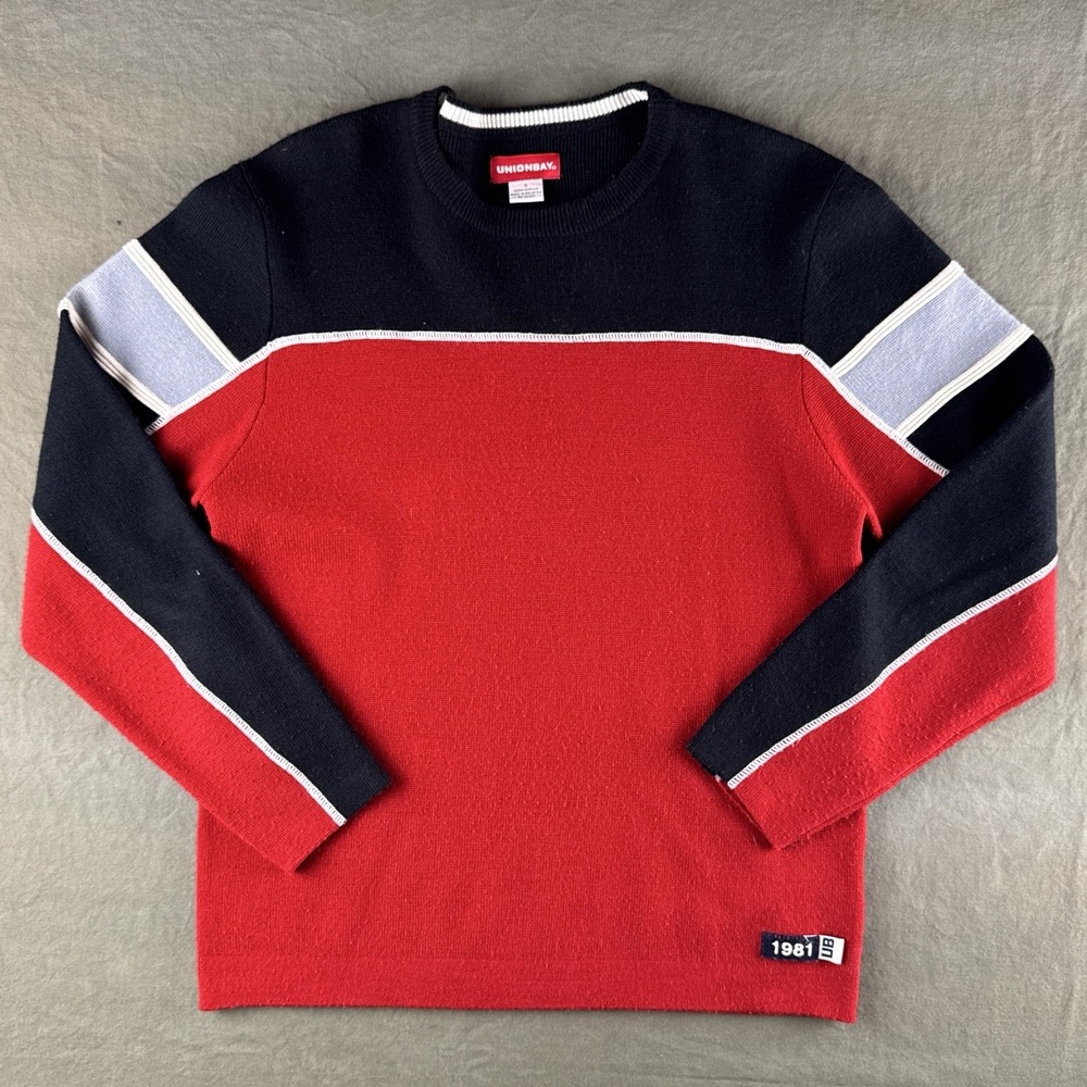 Vintage 90s Unionbay Colorblock Knit Sweater Red Black Gray Size S